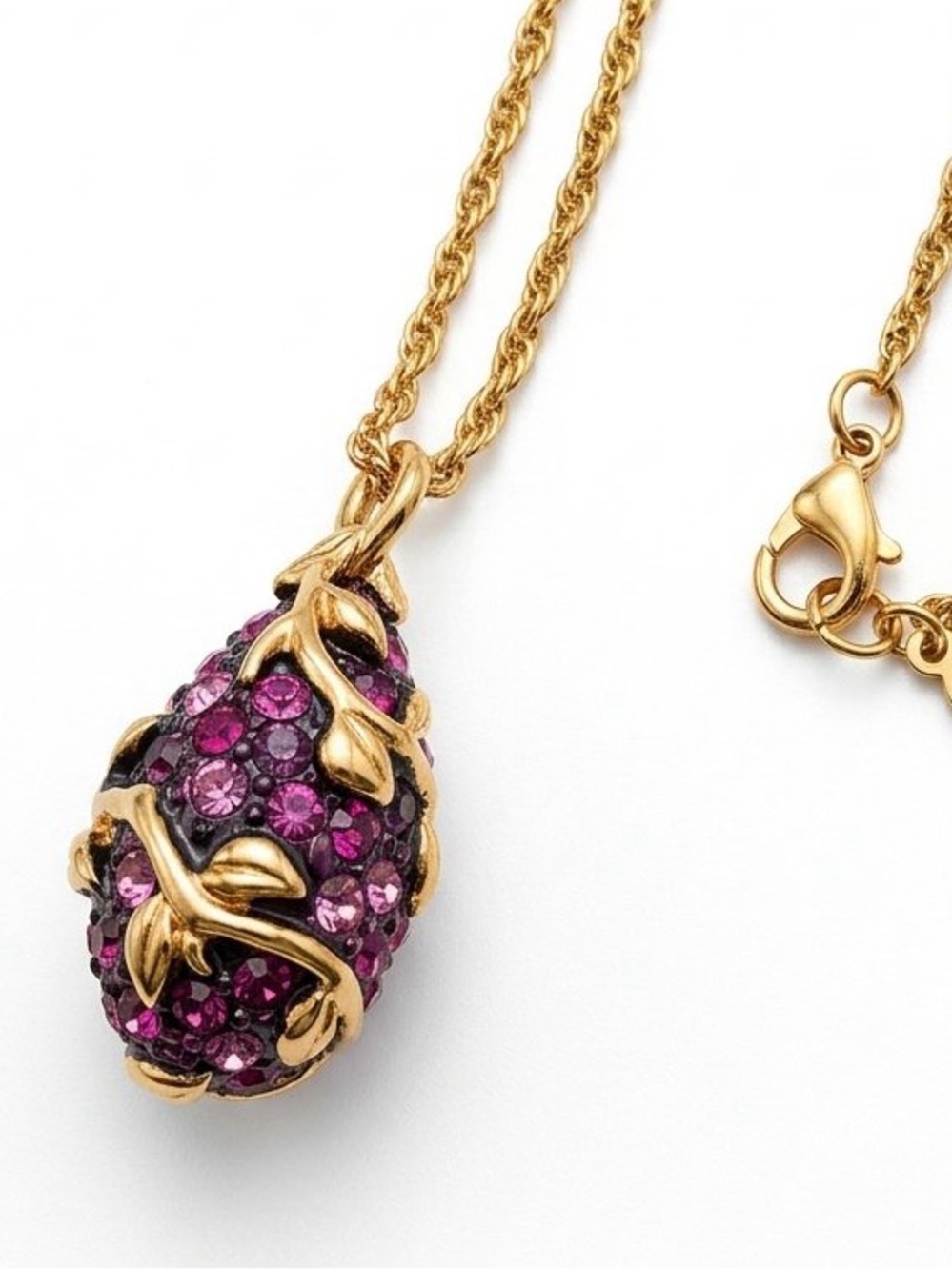 Vintage Signed Joan Rivers Midnight Garden Rhinestone Egg Necklace